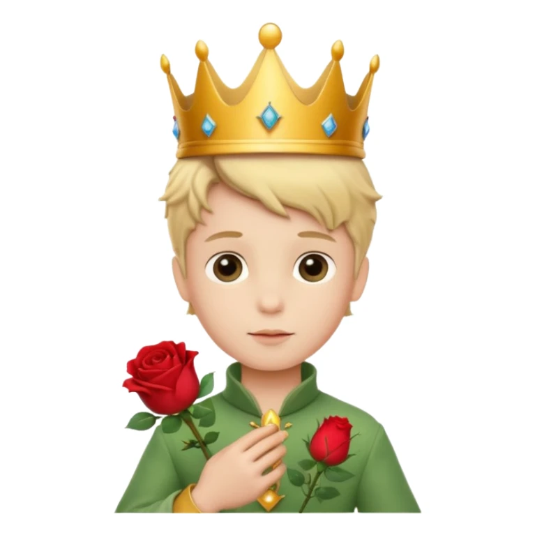 The Little Prince with a crown and a rose in his hand sticker
