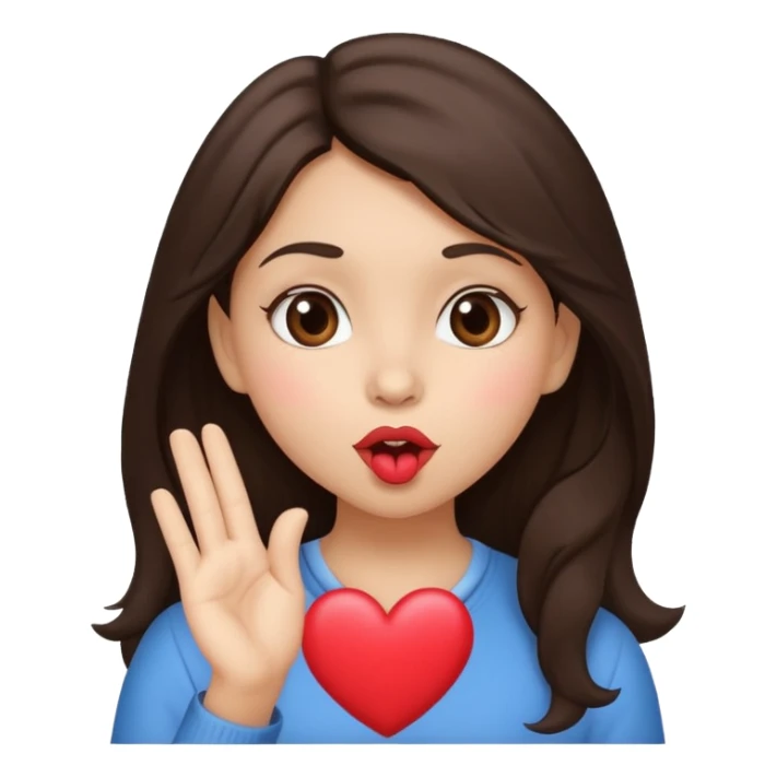 Dark brown haired girl with a mischievous expression blowing a kiss, with a heart.   sticker