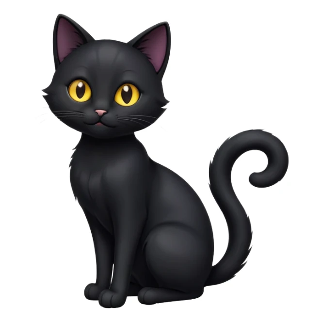 cinematic-[black cat]-realistic-full-body-sitting-emoji,-tail-curled-playfully-around-its-paws,-head-tilted-dramatically,-sleek-[black]-fur,-simplified-yet-hilariously-adorable-features,-highly-detailed,-glowing-with-an-almost-sarcastic-glow sticker