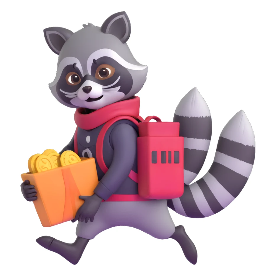 cartoon raccoon bandit with mask carrying stolen loot sticker