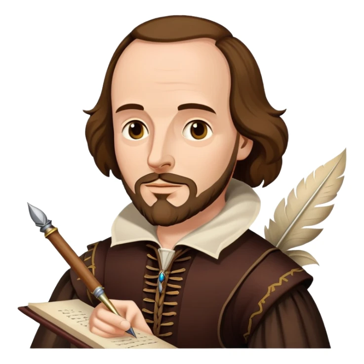 Shakespeare holding a quill pen writing a play sticker