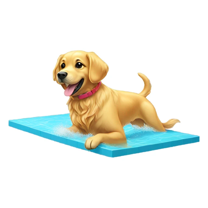 Golden retriever in a bathing suit diving off a platform sticker