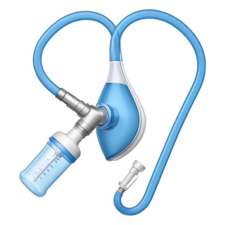Blue VO2 max testing mouthpiece with breathing valve and tube, laboratory equipment isolated sticker