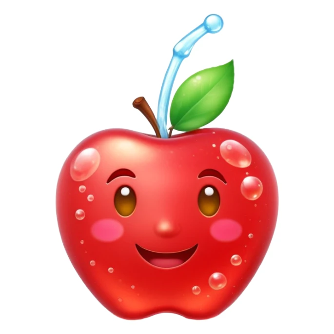 3D Apple style emoji of bubbly soda pop, fizzy bubbles rising, translucent sparkling liquid, isolated on white background, soft shadows, high detail, playful and cute. sticker