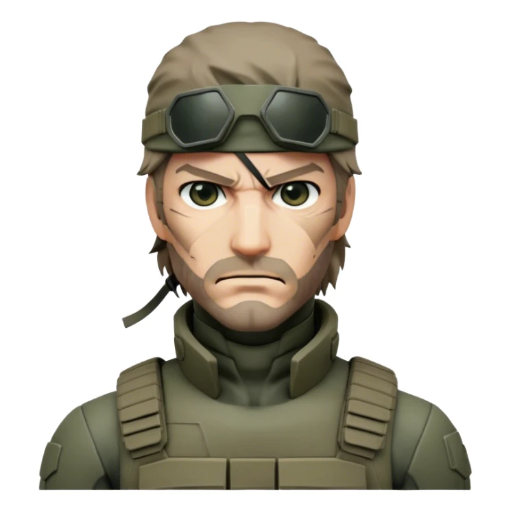 Cinematic Realistic Metal Gear Solid Snake Soldier Portrait, head tilted epicly and inquisitively, showcasing a commanding presence and tactical acumen. His weathered face, intense eyes, and meticulously rendered combat gear in muted earth tones are brought to life with lifelike clarity and dramatic lighting, high shine, epic and awe-inspiring, embodying the covert prowess of a true warrior of the shadows. sticker