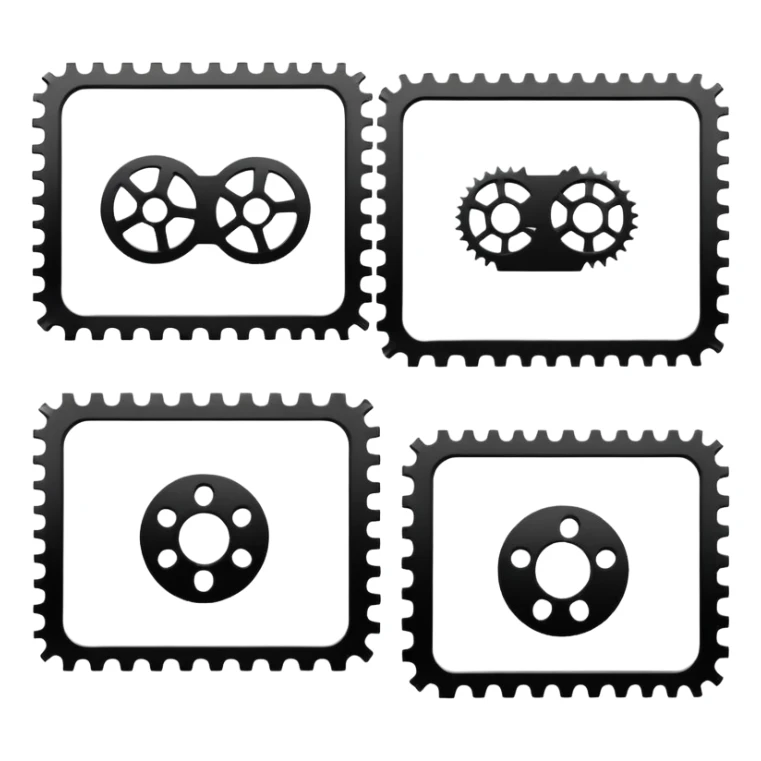 Minimalist film strip with empty frames and sprocket holes along both sides, black and white, iOS emoji style sticker