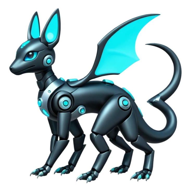 Shiny White Metallic Futuristic Robotic Mechanical Glowing Salandit-Umbreon-Fakémon-hybrid-creature (full body) with cyan accents sticker