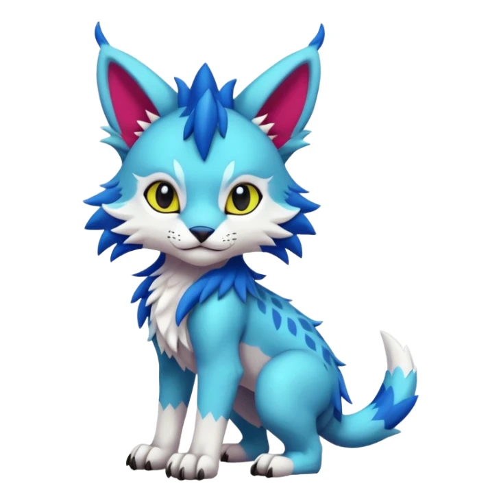 Colorful randomly-colored brightly-colored tropical kawaii edgy cute Lynx-Sergal-Vernid-Fakémon-Pokémon-creature (full body) sticker