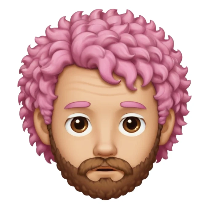 A light-skinned man with short fluffy pink curls and a neatly trimmed brown beard, with a slightly uneasy expression. sticker