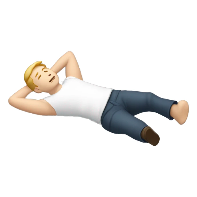 A white male laid on his back doing the laid down, constructive rest Alexander technique. It should consist of him laying on the floor with his legs in position and arms by his side.  sticker