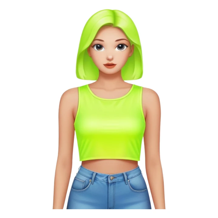 a fluorescent sleeveless loose neck  crop top blouse. sticker