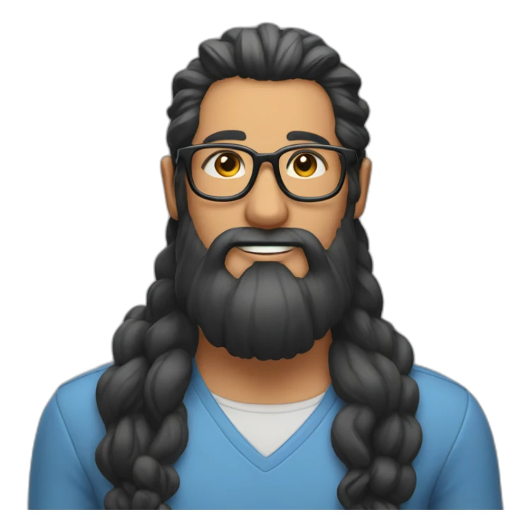 Man with long black and White beard long hair in ponytail and glasses sticker