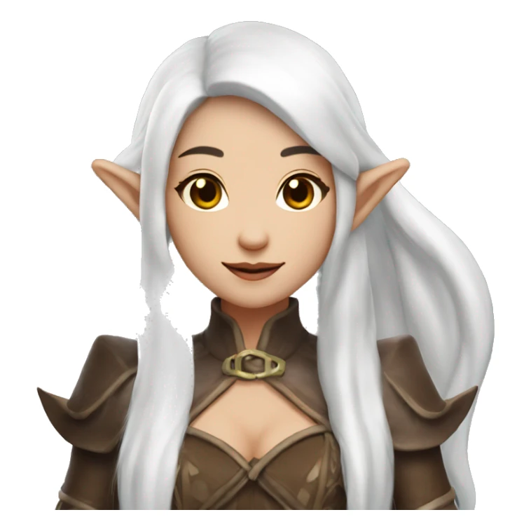 Asian feminine full body slim long white hair elf leather costume sticker