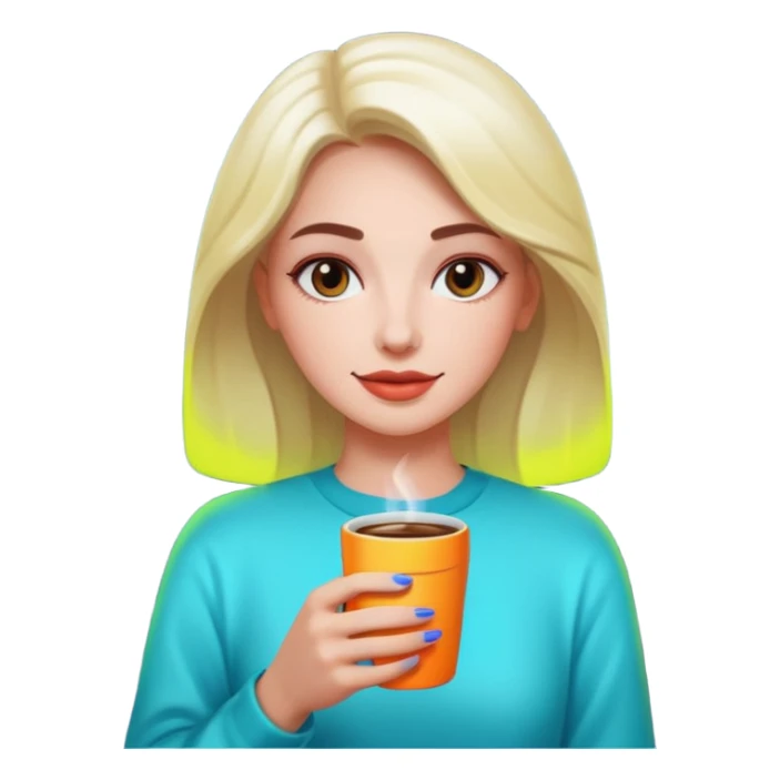 Woman with coffee , neon glow, Midnight Wander. sticker