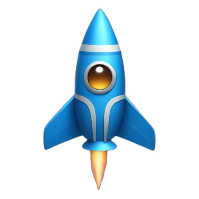 a blue rocket with arms and eyes and a mouth  sticker