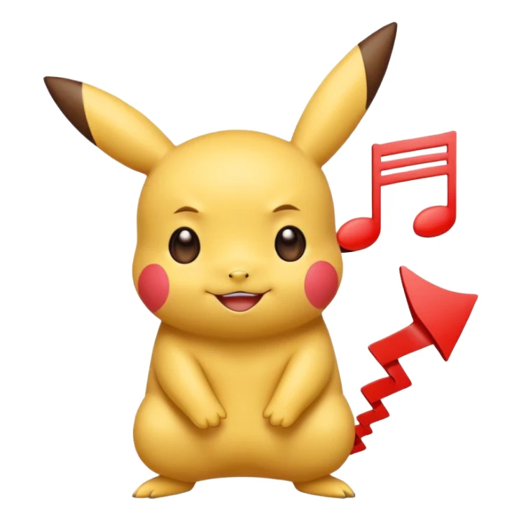 Pikachu in the Rednote app emoji style, featuring red speech bubble body, yellow ears, rosy cheeks, musical note tail, cute expressive face sticker