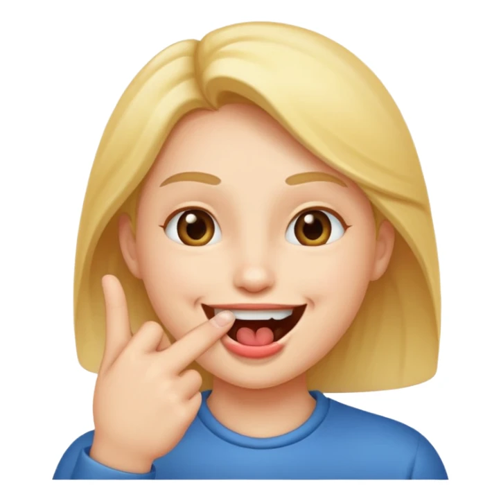 A smiling face with open mouth and taking is finger inside mouth sticker