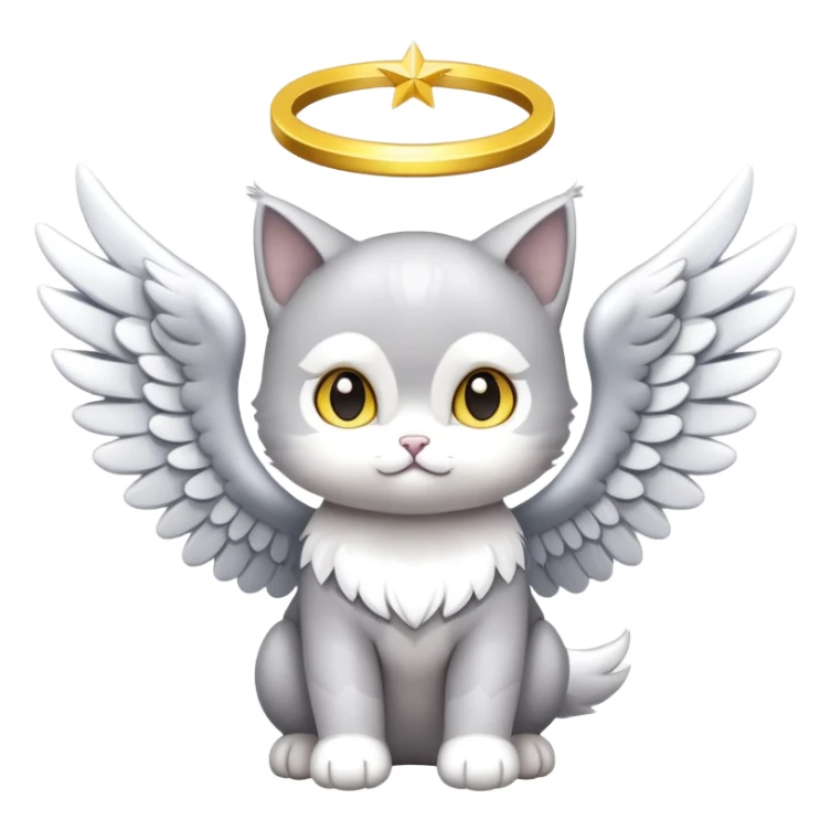 Gato bebé gris con alas de Ángel y aro amarillo sticker