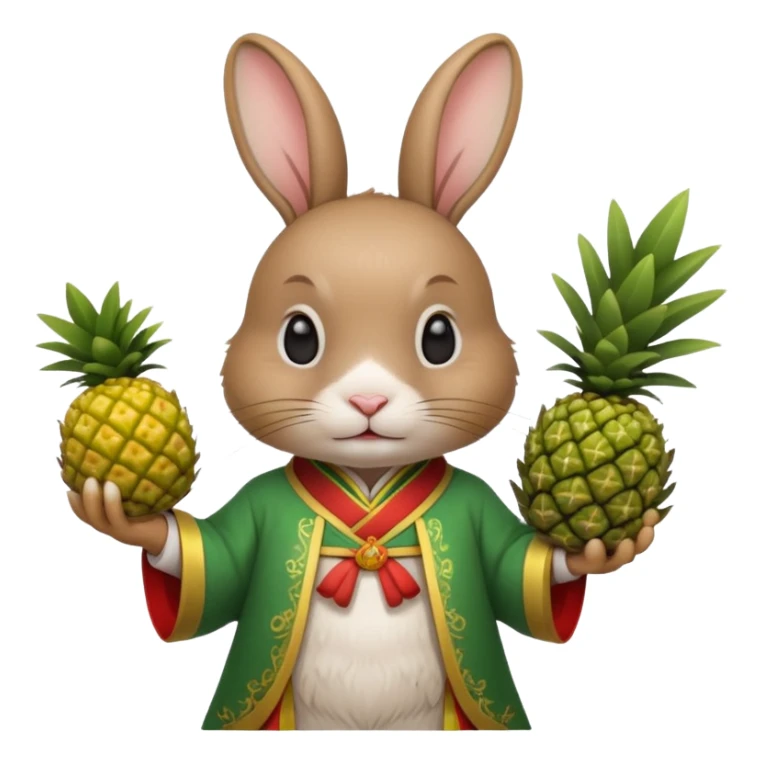 rabbit, wearing green chinese ancient custome, with pine apple sticker