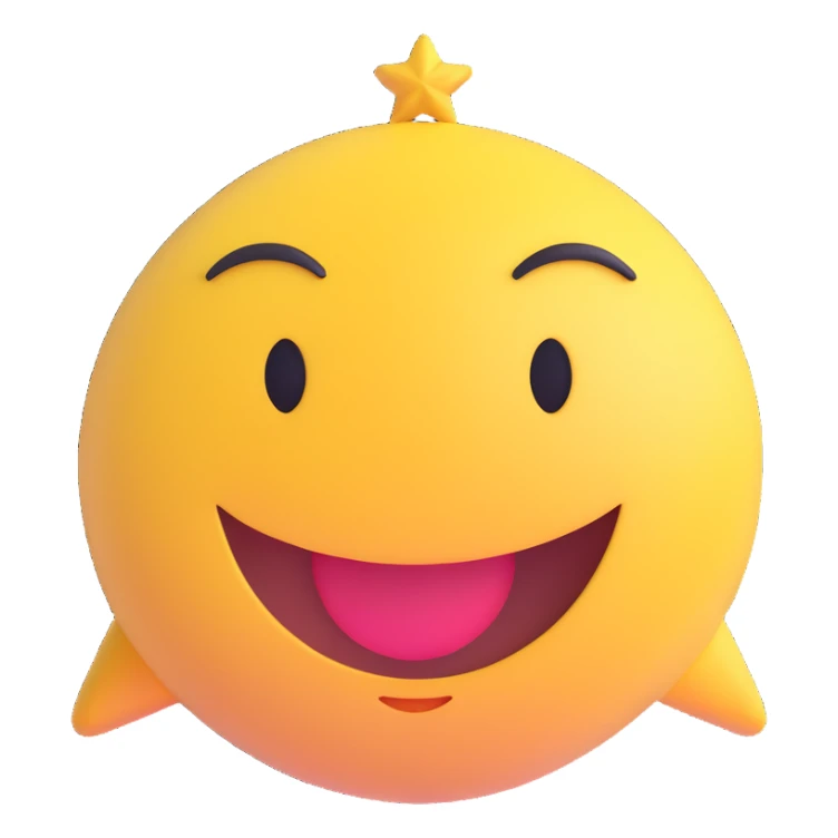 3D smiley emoji, large eyelashes, girly, starry eyes, joyful sticker