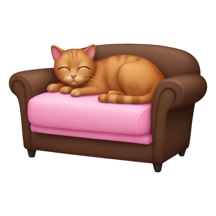 brown cat wearing a pink bow sleeping on a pink sofa sticker