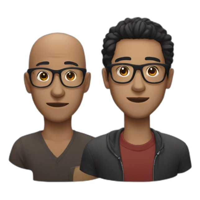 one black haired man one bald man both black glasses singers sticker