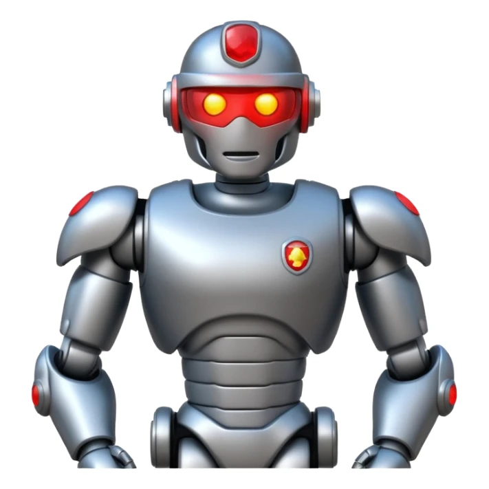 shiny muscular robot with red police light head facing left emoji style sticker
