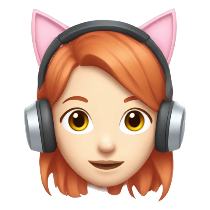 redhead girl with pastel pink gaming headset that has cat ears  sticker