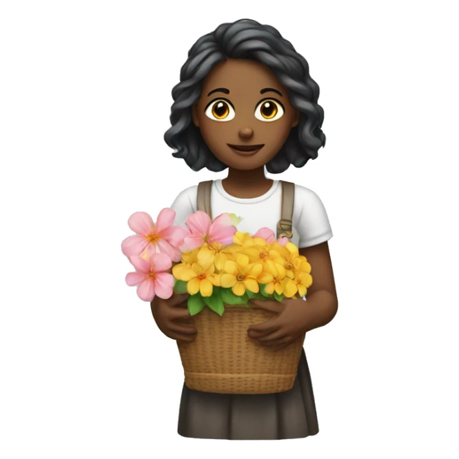 a girl wit a flower basket sticker