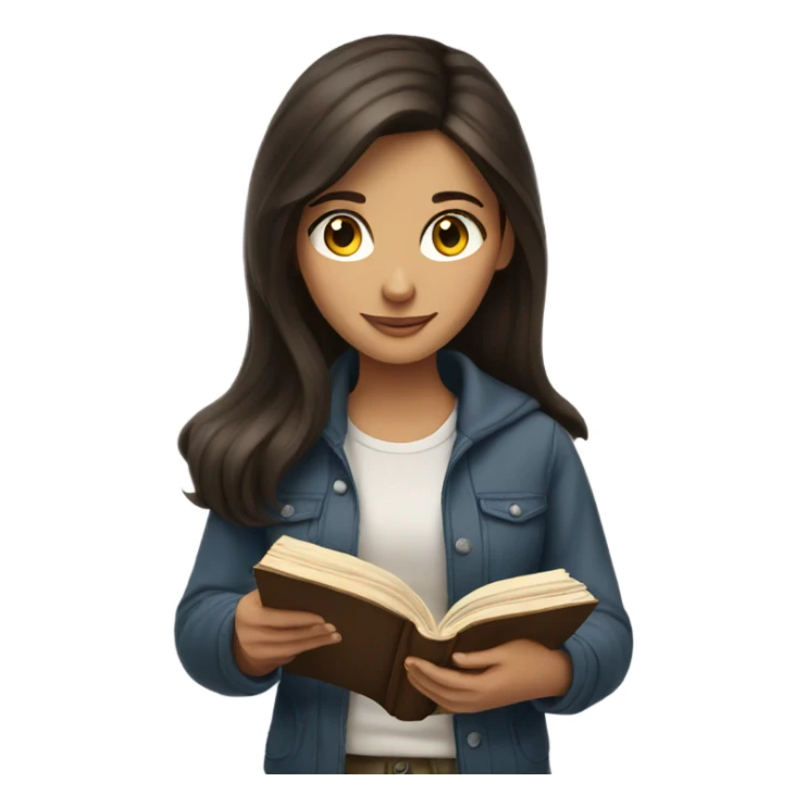 A feminine, brunette girl reading a book sticker