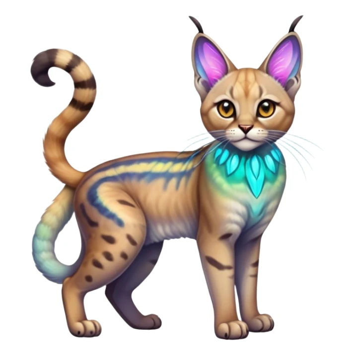 Colorful Neon exotic iridescent tropical shiny Fantasy-Siamese-Bobcat-Caracal-Moth-Scottish-Fold-feline-Fakémon-feline-hybrid (full body) sticker