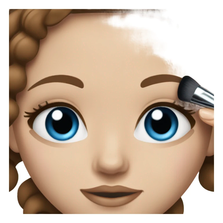 White girl blue eyes brown hair doing her makeup By makeup kit sticker