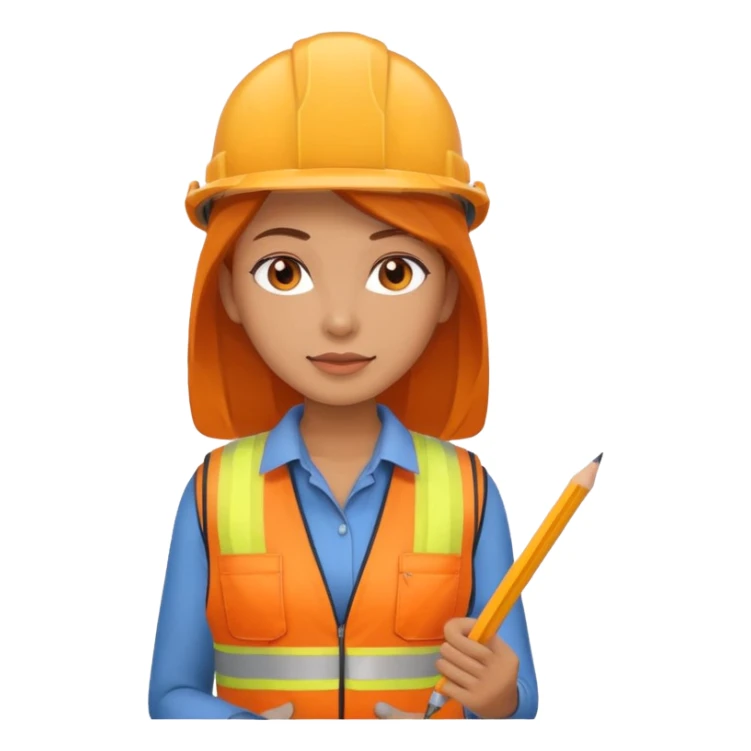 worker woman wearing orange west holding a pencil sticker
