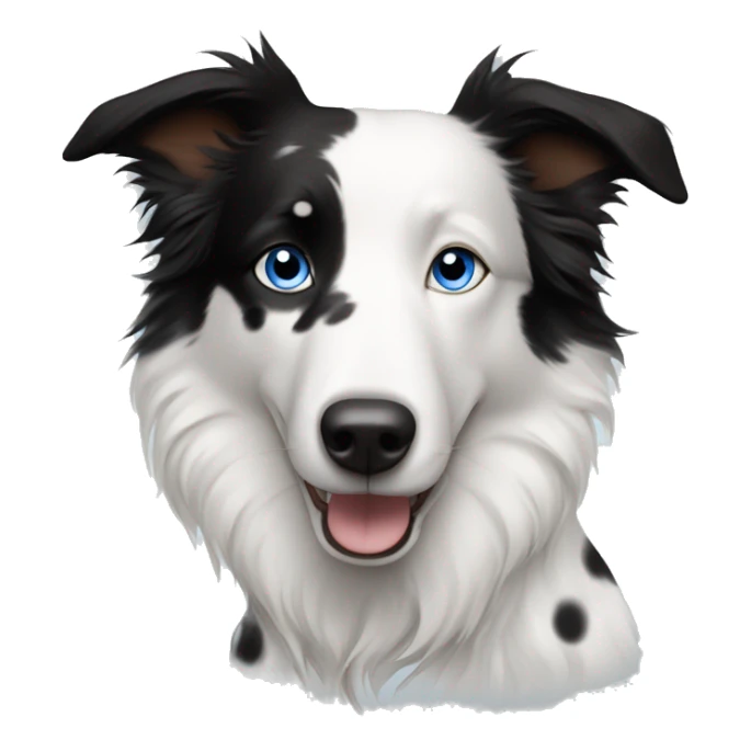 A white with black spots merel border collie with one blue eye and one brown eye ears sticking up  sticker