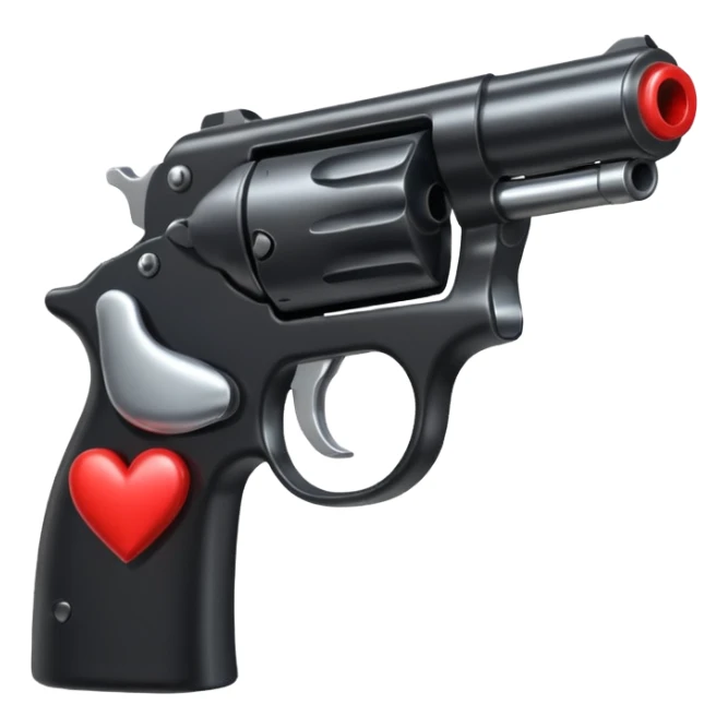 Black hand gun shooting a heart bullets out of the tip  sticker