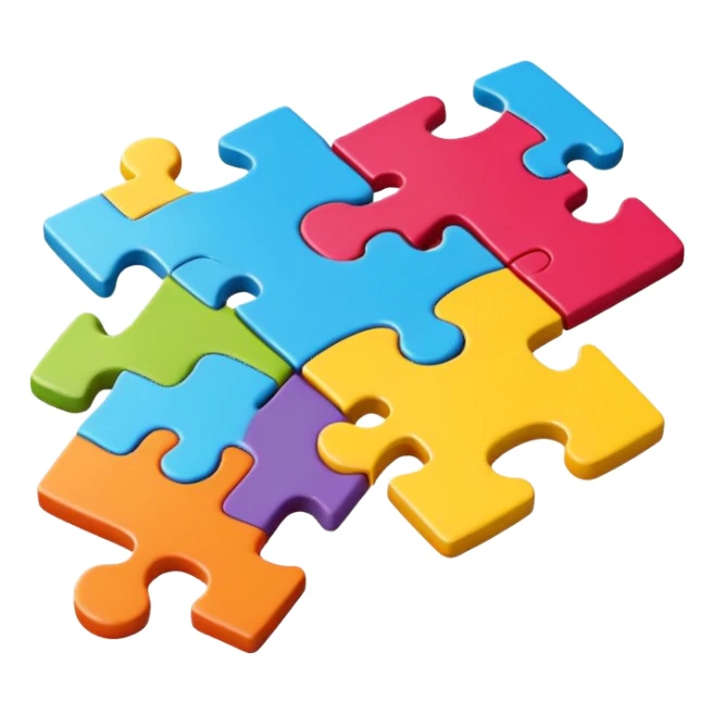 An icon showing connected jigsaw puzzle pieces with letters sticker