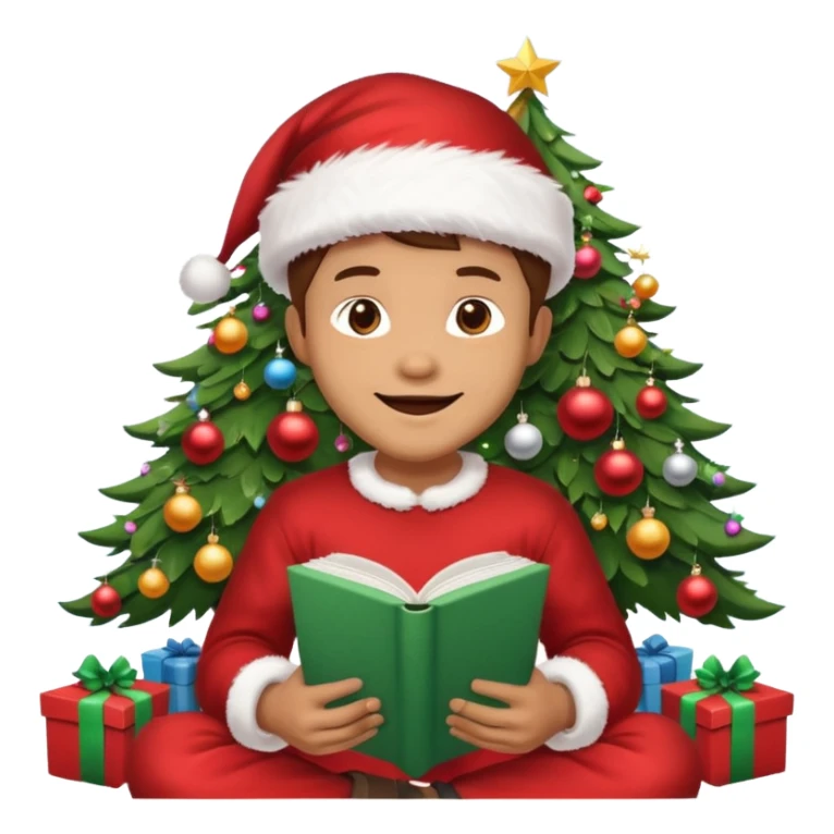 create a realistic emoji of a logistic woke. He sits under a christmas tree sticker