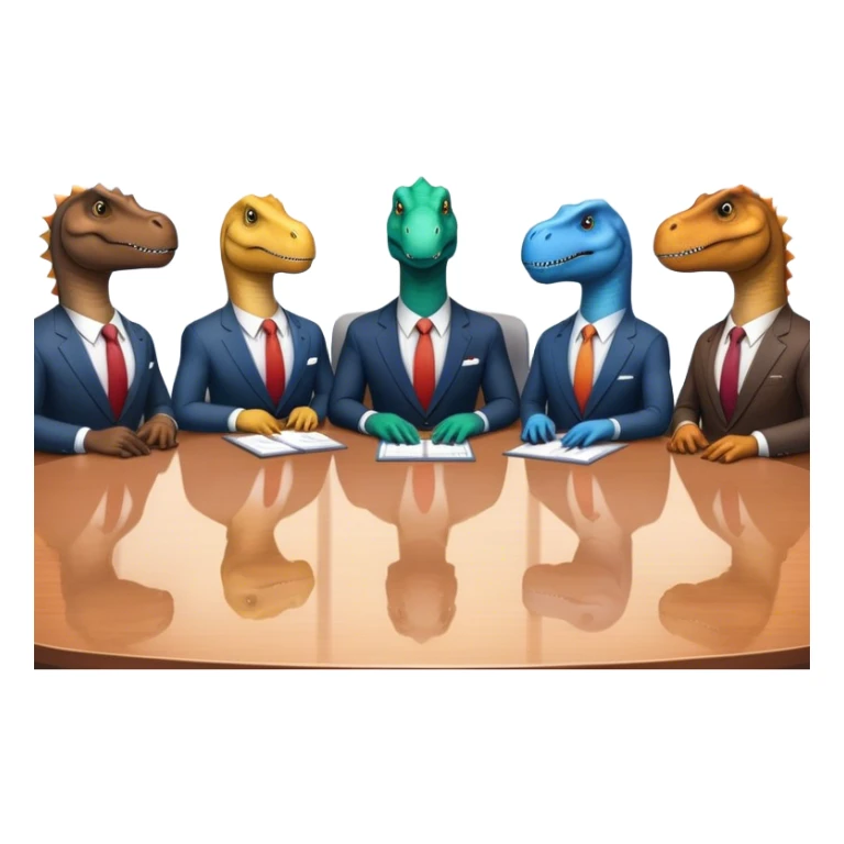 different office dinosaurs in suits sitting along the conference table sticker