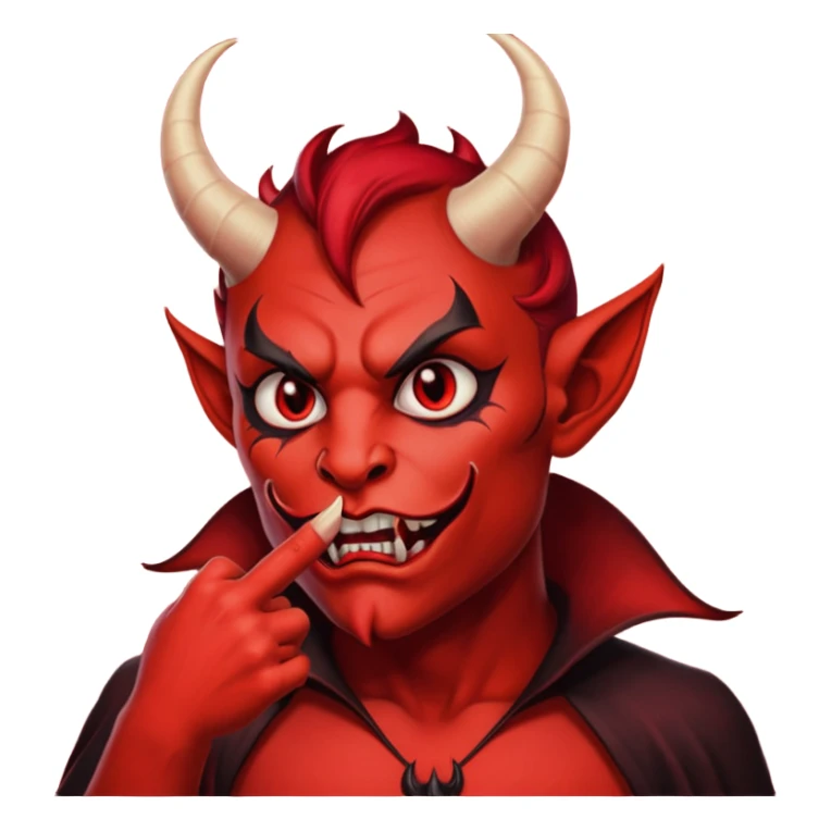 Creppy devil and shushing someone  🤫 like there figer over there mouth  like there lip is closed and the figers over sticker