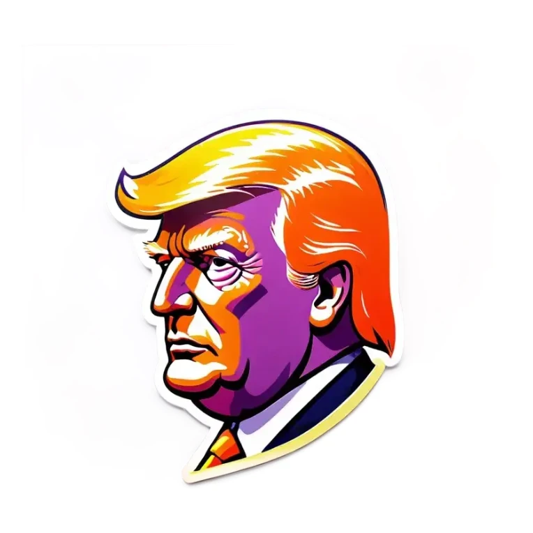 donald trump head on black background, soft warm purple, orange, yellow and violet lights sticker