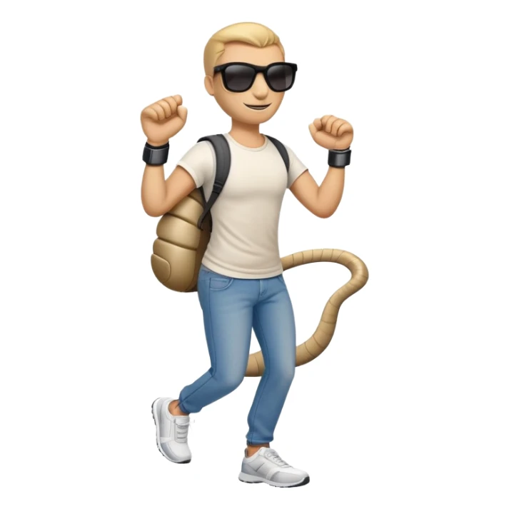friendly anthropomorphised cobra in jeans and a t-shirt, wearing dark sunglasses, jogging upright in relaxed pose sticker