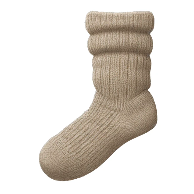 A pair of knit socks in neutral tones folded neatly or being worn while lounging.  sticker