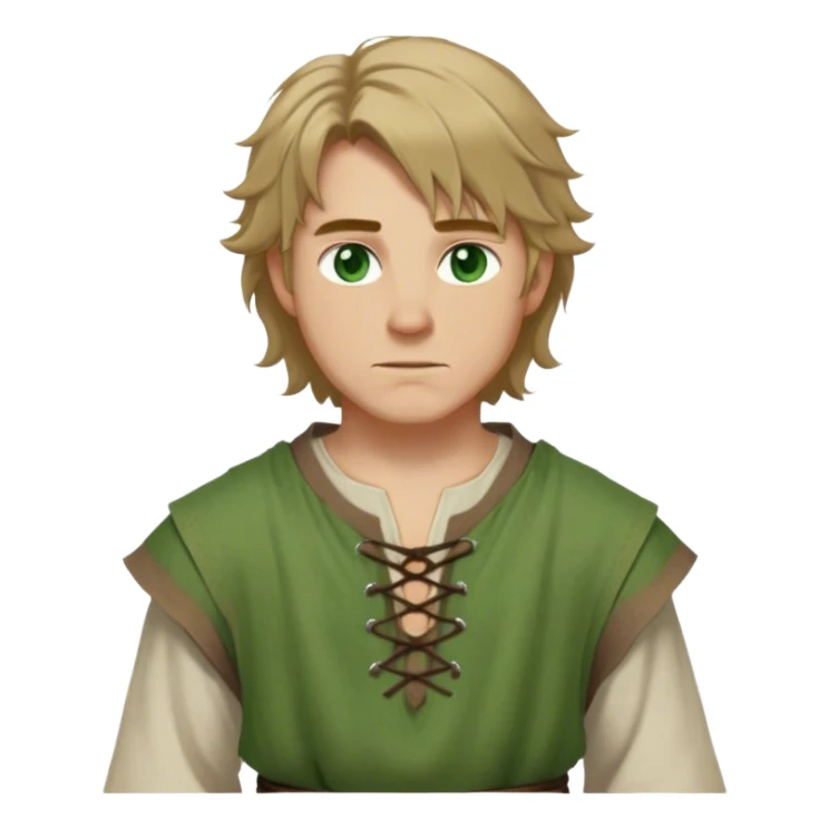 medieval summer outfit worn by a DnD themed fantasy male character. lightweight flax tunic with no sleeves and a simple tied neckline. clothes only above the waist. The clothes full waist. The character's haven't arms. character is white-skinned, dark blonde hair, green eyes, shoulder-length messy hair. sticker
