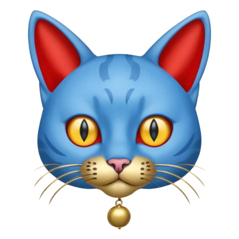 Cat with no ears head blue body blue with gadget with gold bells red tail sticker