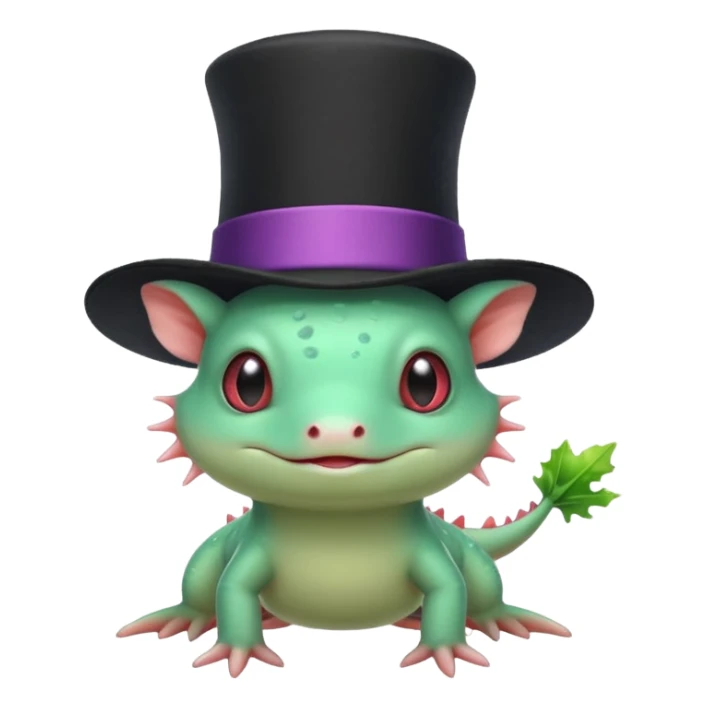 green axolotl with magician hat sticker