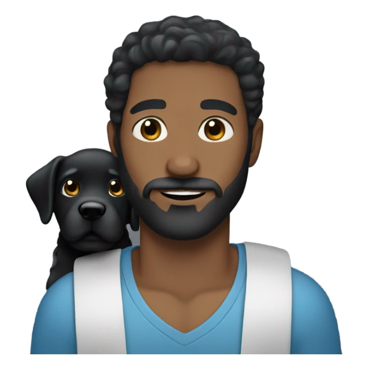 Black hair man with blue eyes beard and mustache holding black Labrador  sticker