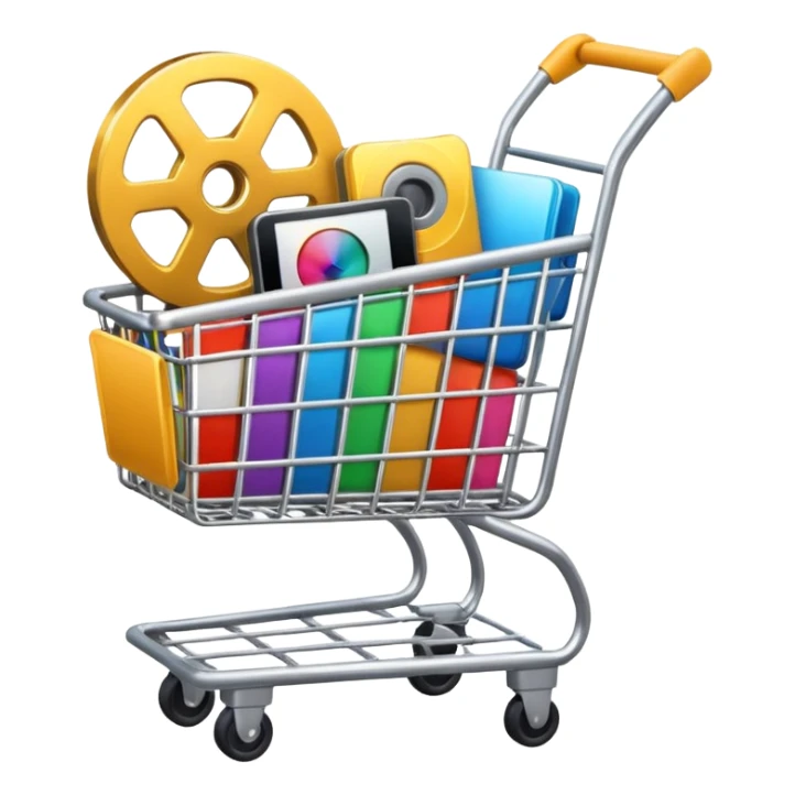 shopping cart containing film and video icons sticker