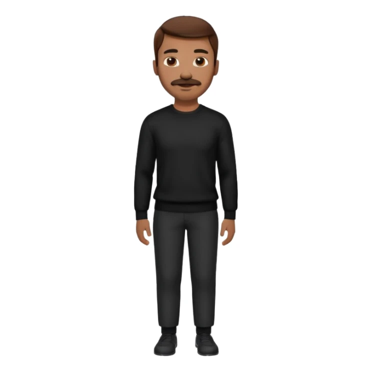 man with mustache, brown hair, 33years old, shirt, high temple Black pullover with a white shirt underneath and black fabric trousers 👕🖤👖 sticker