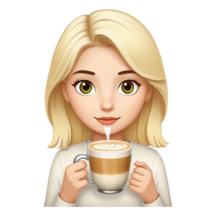 A blondie girl with olive eyes enjoying her latte sticker