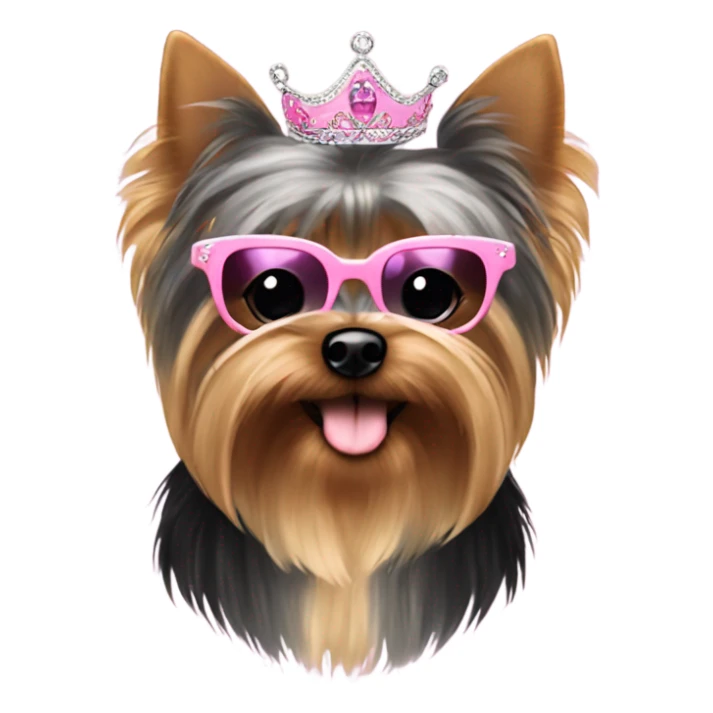 Yorkie with tiara and fluffy pink and black jacket and sunglasses  sticker